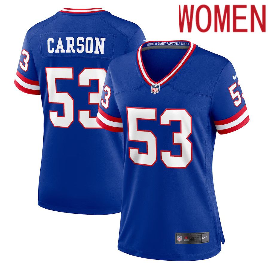 Women New York Giants #53 Harry Carson Nike Royal Classic Retired Player Game NFL Jersey